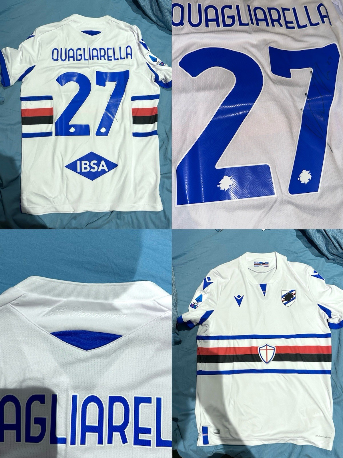 Fabio Quagliarella Signed Sampdoria 2020/21 Away Player Issue Shirt size L