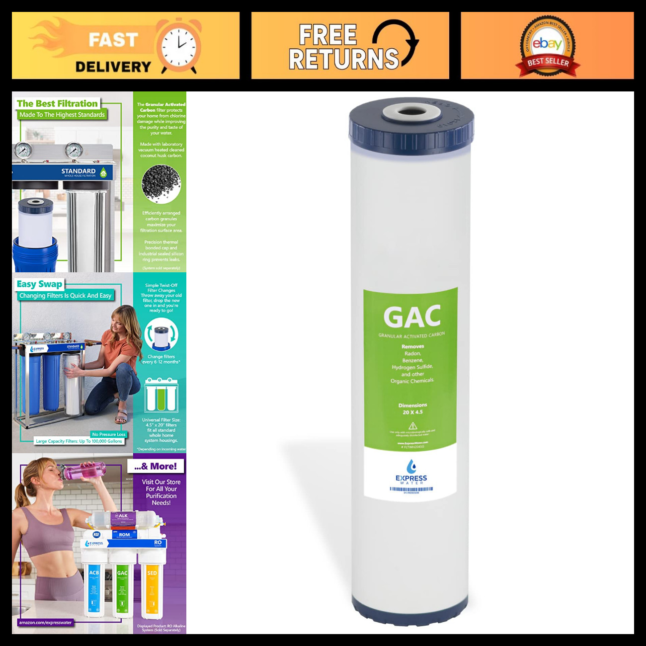 Granular Activated Carbon Replacement Filter, 5 Micron, Water Purification Syste Granular Activated Carbon Replacement Filter, 5 Micron, Water Purification Syste