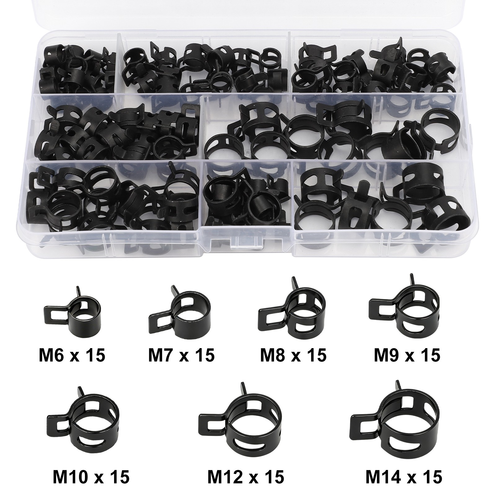 105PCS Spring Hose Clamps 6-14mm Constant Tension Fuel Line Vacuum Air Clamp Kit 105PCS Spring Hose Clamps 6-14mm Constant Tension Fuel Line Vacuum Air Clamp Kit