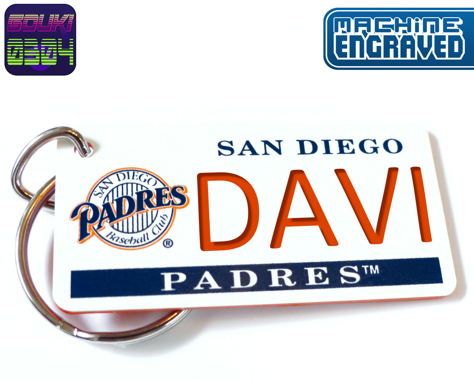 Personalized San Diego Padres Keychain Tag - Custom Name Engraved - MLB Key Ring