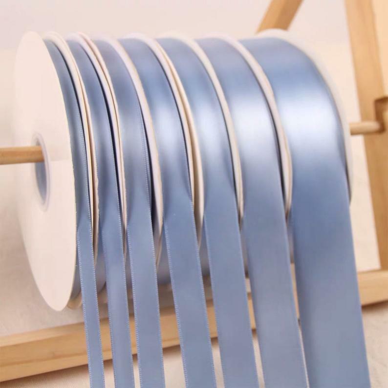 91m Dusty Blue Satin Polyester Ribbons Christmas Wedding Favor Box Gift Wrapping