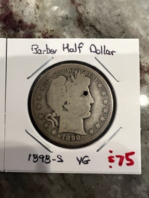 1898-S | 50C | Barber Half Dollar | Item #15B | Discounted Hole Damage