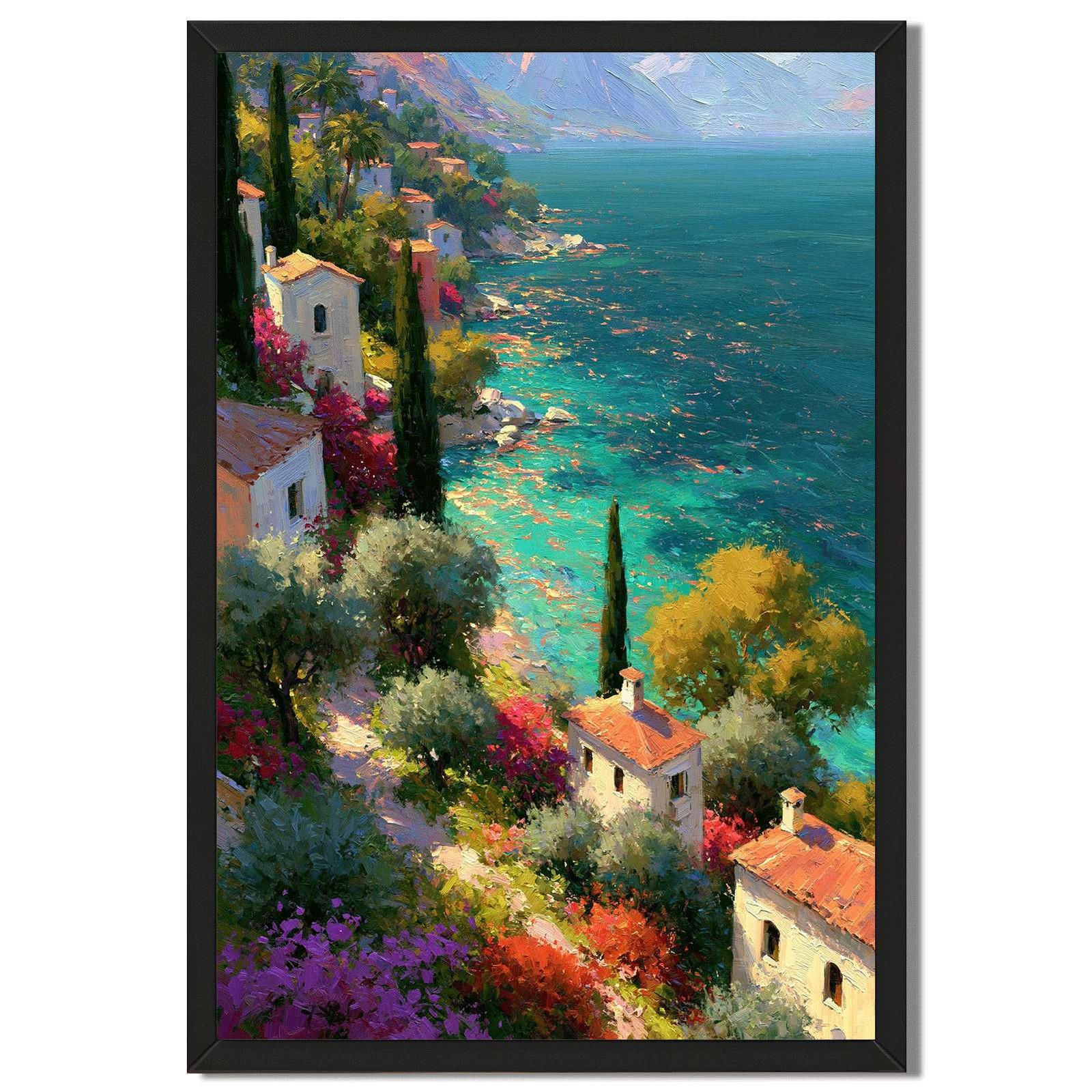 Mediterranean Village Scene Framed Canvas Print Wall Art Home Decor Stunning Mediterranean Village Scene Framed Canvas Print Wall Art Home Decor Stunning