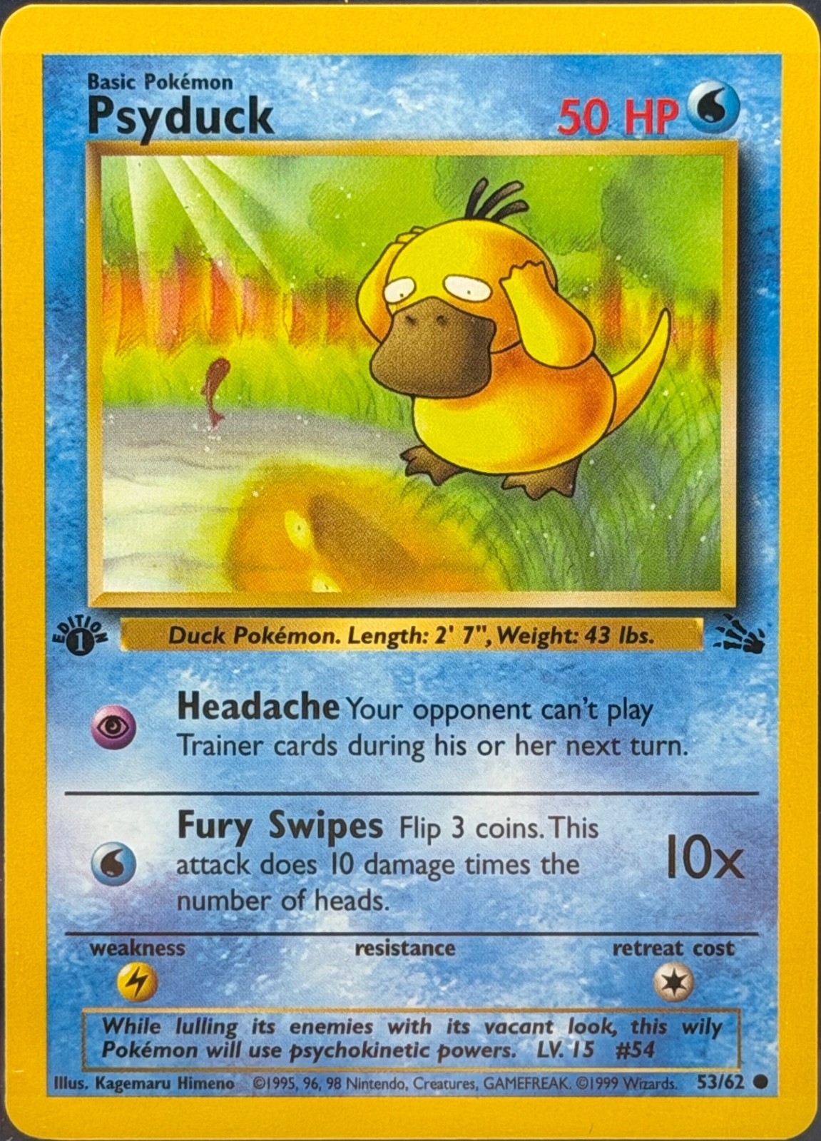 1999 Pokemon Fossil 1st Edition Psyduck 53/62 Non-Holo WOTC Near Mint