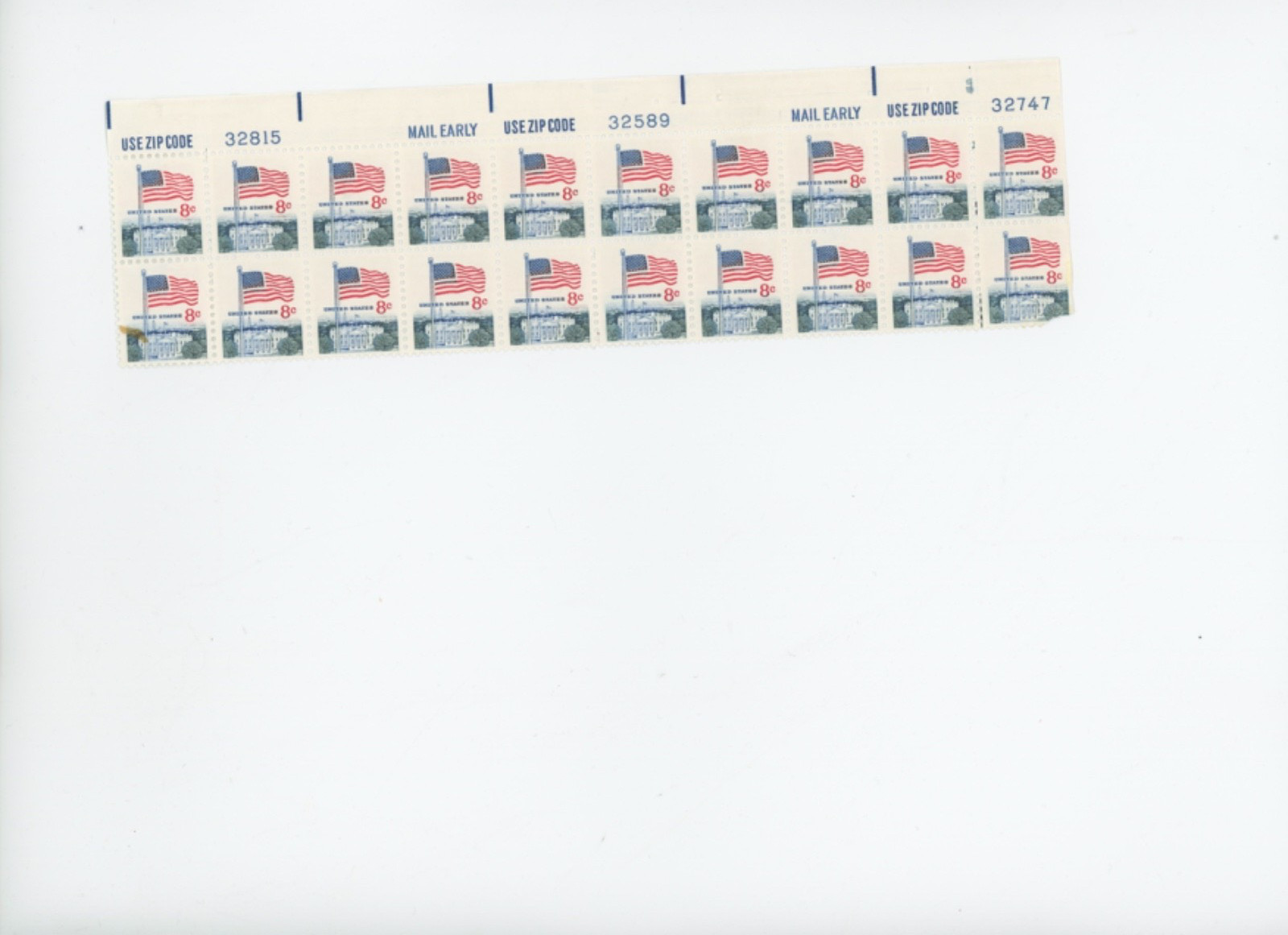 Heavy Inking EFO Flag Over White House Mint NH 20 stamp block use zip code  mb32