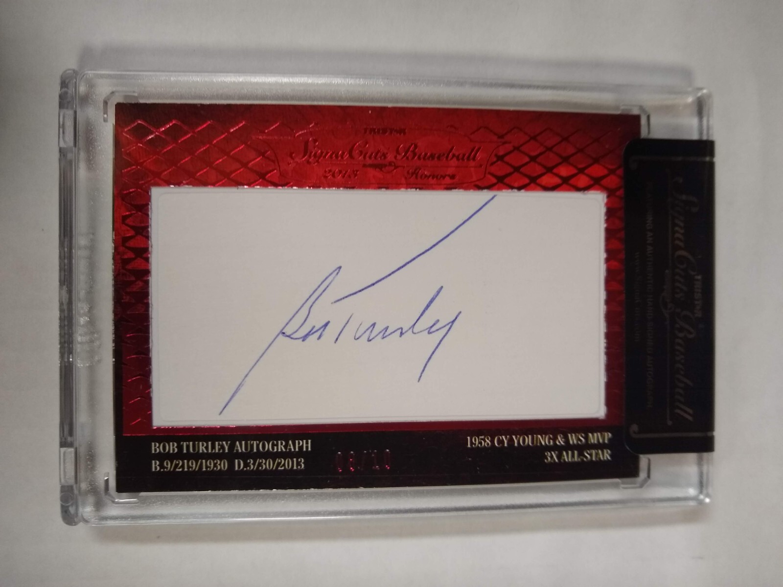 2013 TriStar SignaCuts Bob Turley Cut Signature Auto #ed 08/10