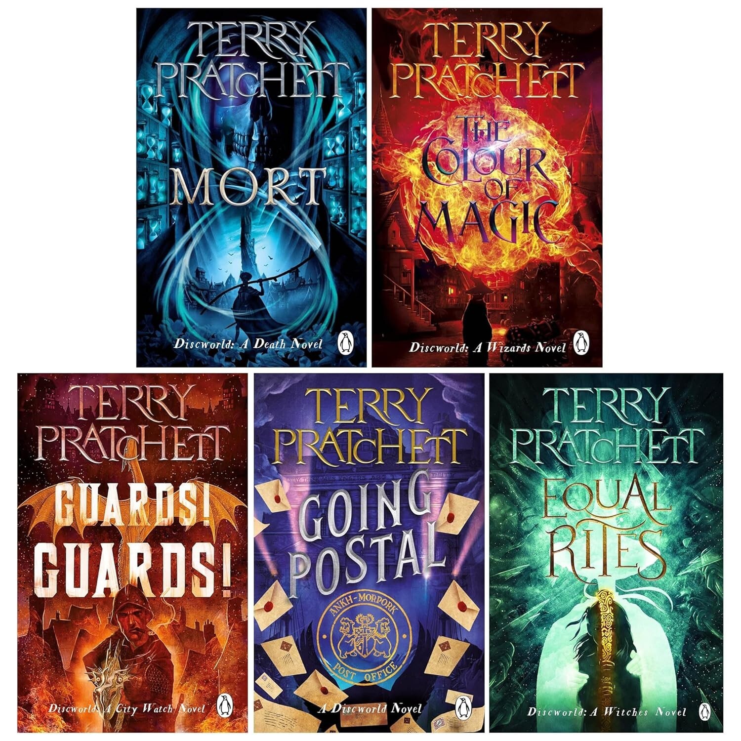 Terry Pratchett Discworld Novels Series 5 Books Collection Paperback Set
