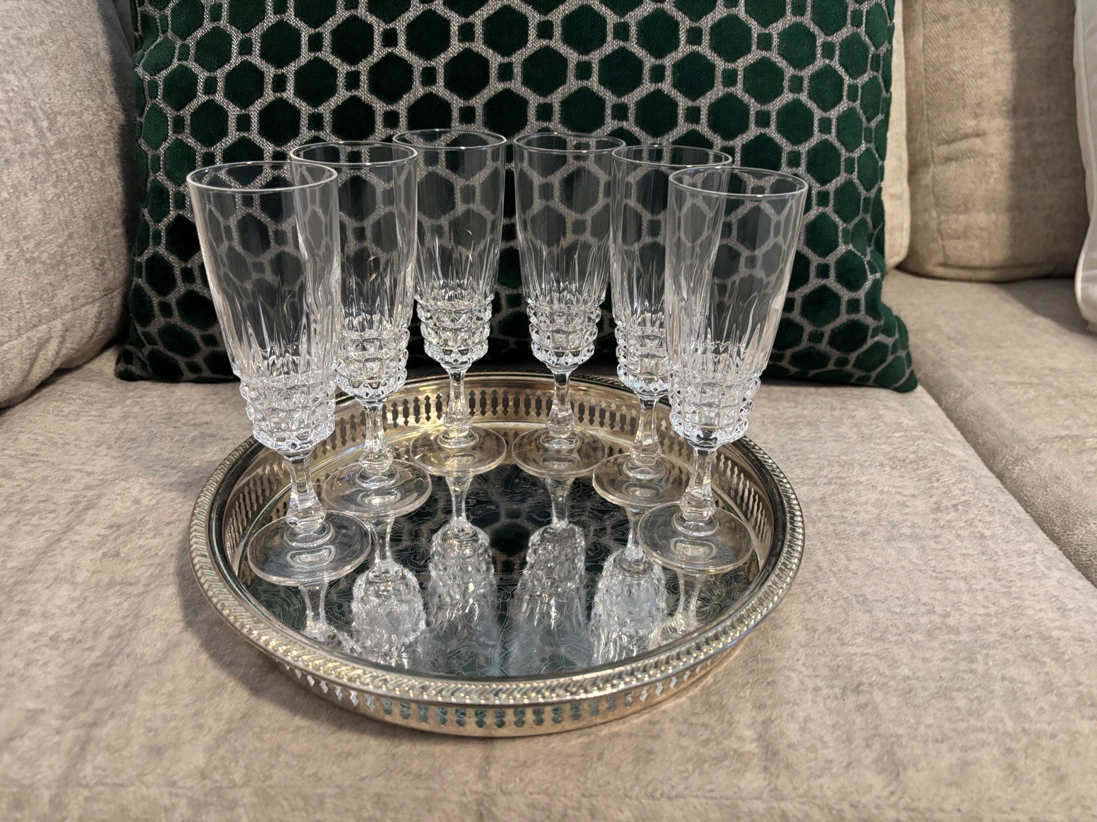 Vintage Cristal d\'Arques Pompadour Champagne Flutes Set of 6 Lead Crystal Box