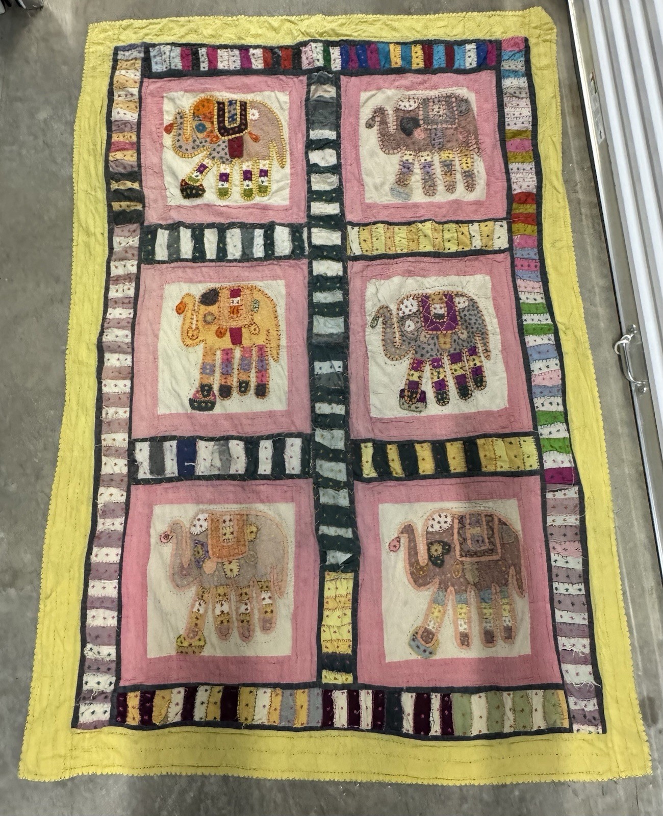 Vintage Elephant Patchwork Quilt 82x54” Boho Hippie Appliqué Hand Made India Vintage Elephant Patchwork Quilt 82x54” Boho Hippie Appliqué Hand Made India