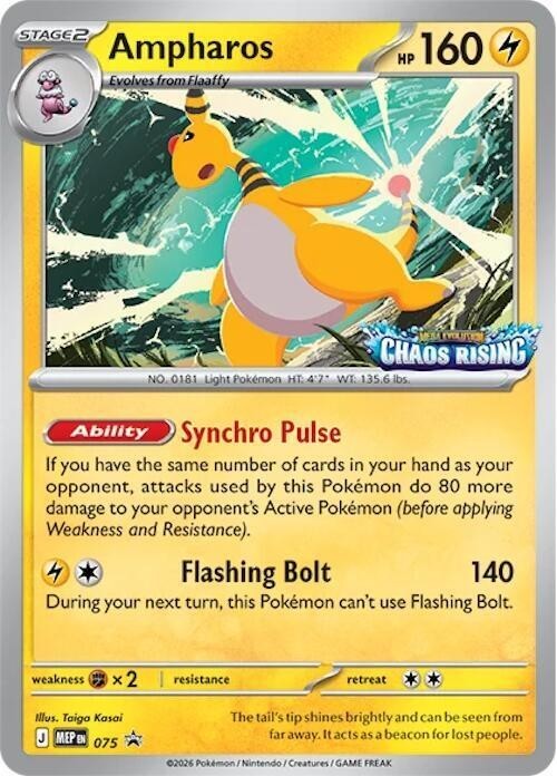 Ampharos #075 Promo, Chaos Rising Stamped, Mega Evolution Promo, NM Ampharos #075 Promo, Chaos Rising Stamped, Mega Evolution Promo, NM