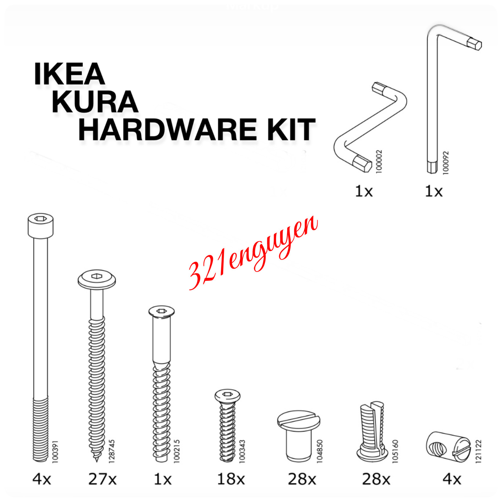 Genuine IKEA Replacement Hardware Parts Kit for Kura Reverable Bed Genuine IKEA Replacement Hardware Parts Kit for Kura Reverable Bed