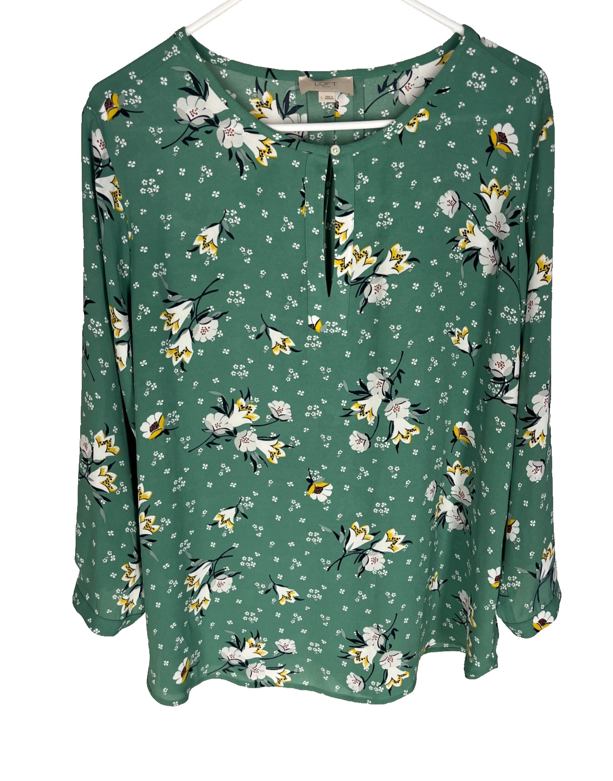 ANN TAYLOR LOFT Top Large Green White Floral Long Sleeve Boho Summer Fall Blouse ANN TAYLOR LOFT Top Large Green White Floral Long Sleeve Boho Summer Fall Blouse