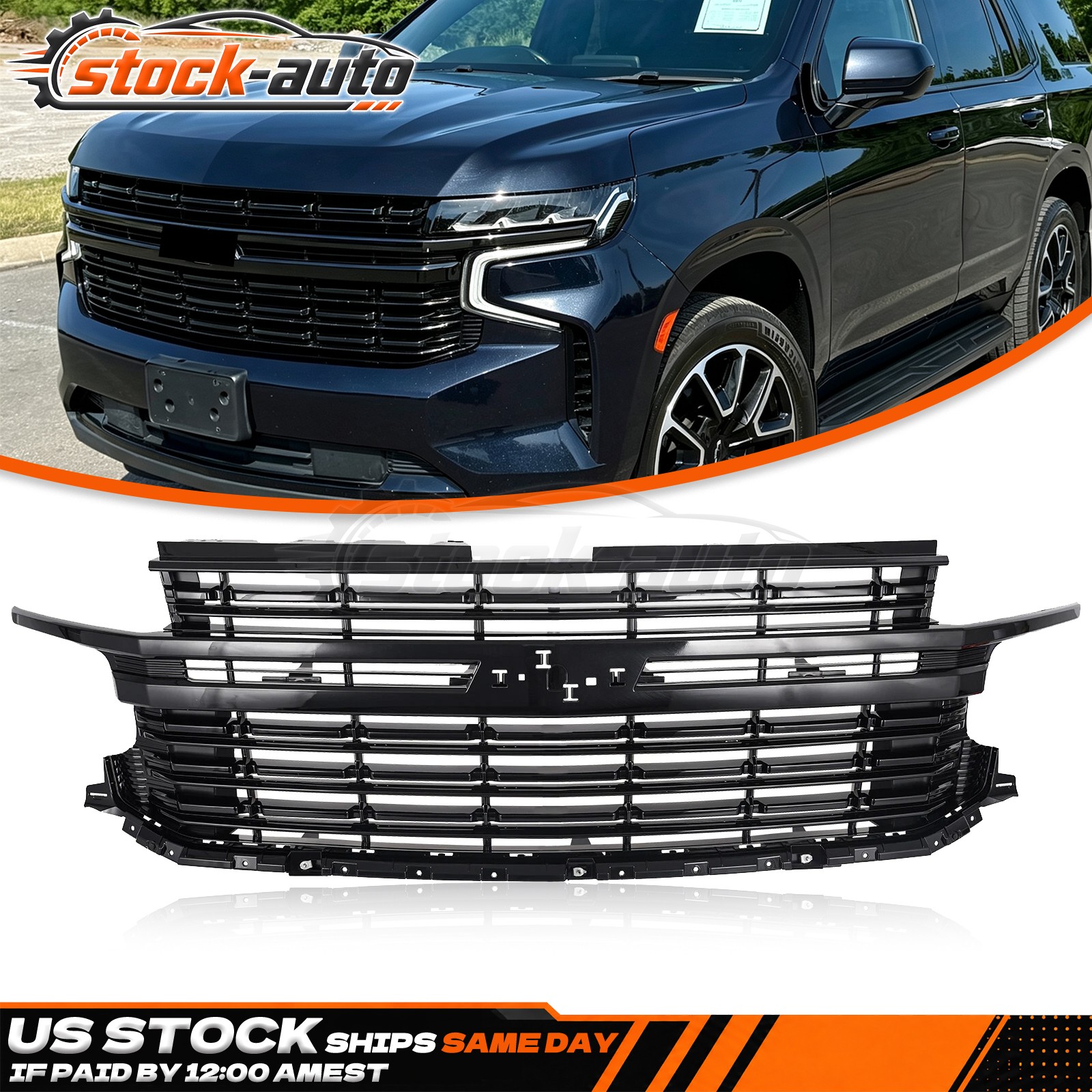 Gloss Black Grille For Chevy Tahoe/Suburban 2021-2024 Front Upper Bumper Grill