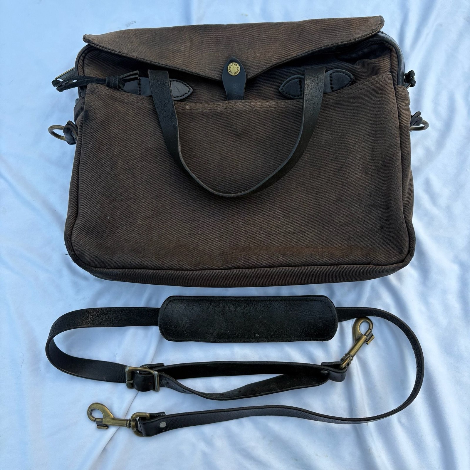 VTG Filson 256 Original Briefcase Rugged Twill Canvas Leather USA Bag Sun Faded VTG Filson 256 Original Briefcase Rugged Twill Canvas Leather USA Bag Sun Faded