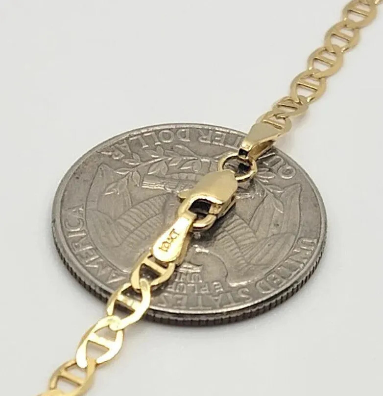 10K Solid Yellow Gold Link Chain Bracelet Necklace 3.2mm~6mm Size 7\ 10K Solid Yellow Gold Link Chain Bracelet Necklace 3.2mm~6mm Size 7\