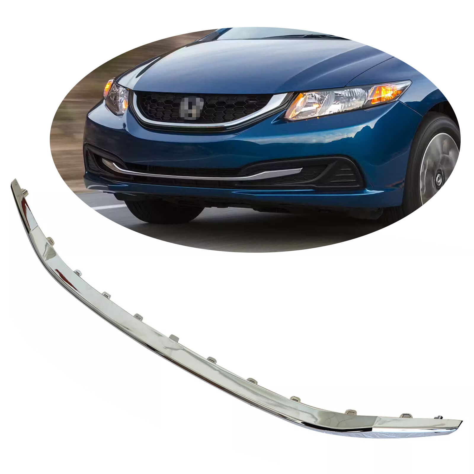Fit 2013-2015 HONDA CIVIC Sedan Front Bumper Lower Grille Chrome Molding Trim Fit 2013-2015 HONDA CIVIC Sedan Front Bumper Lower Grille Chrome Molding Trim