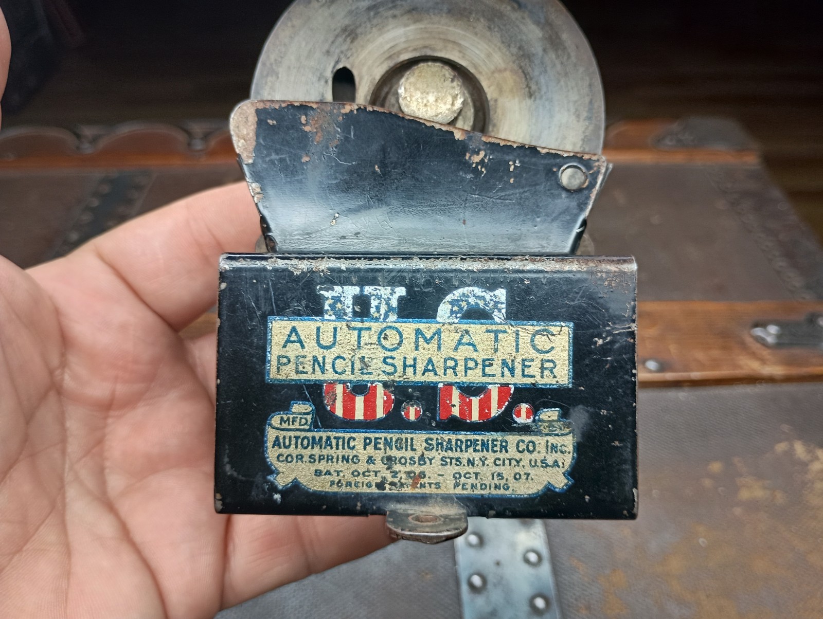 Rare Antique U.S. Automatic Pencil Sharpener APSCO NYC Label 1906 1907 