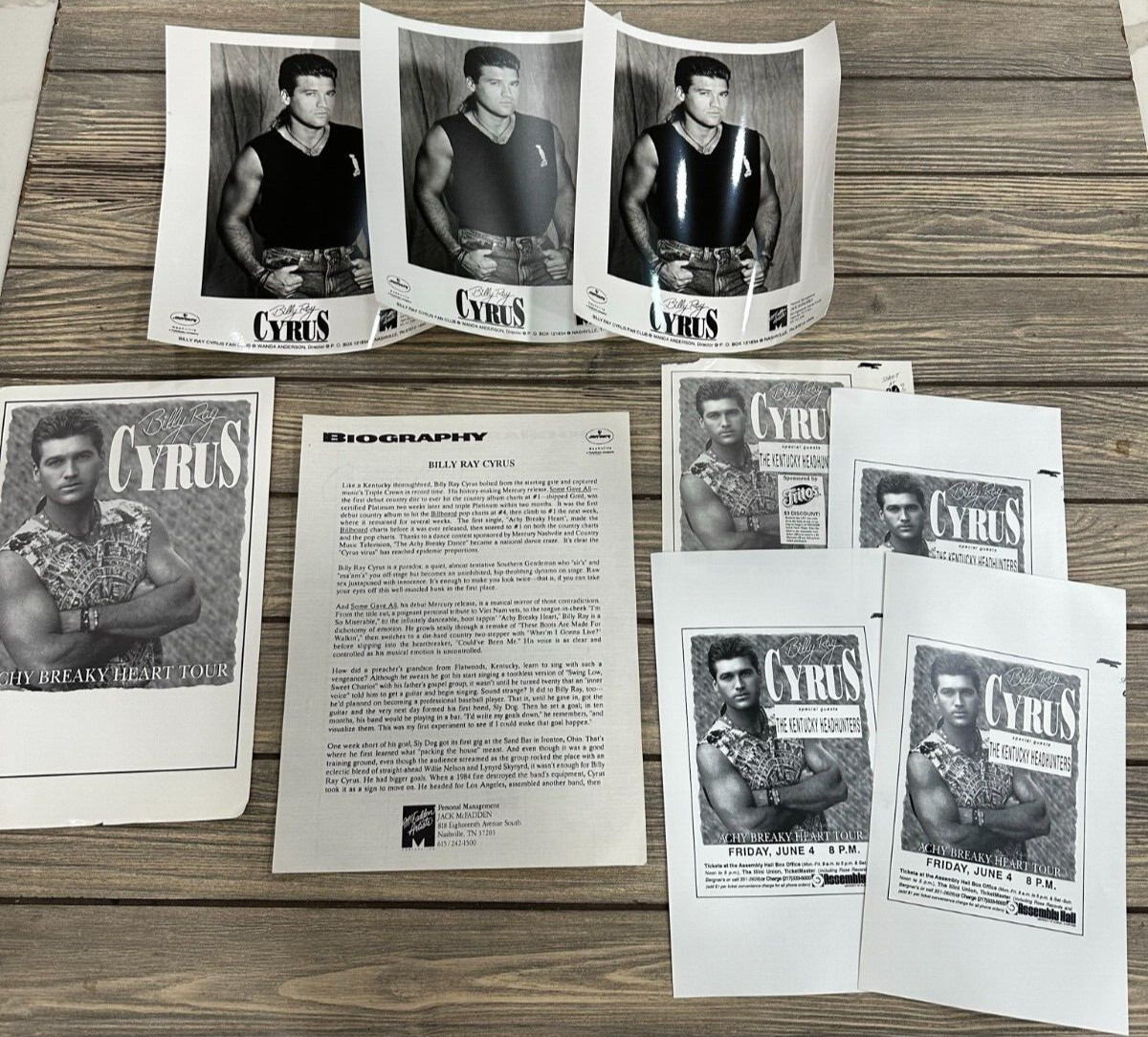 Vtg Billy Ray Cyrus Press Release Photos Paper Kit Lot 
