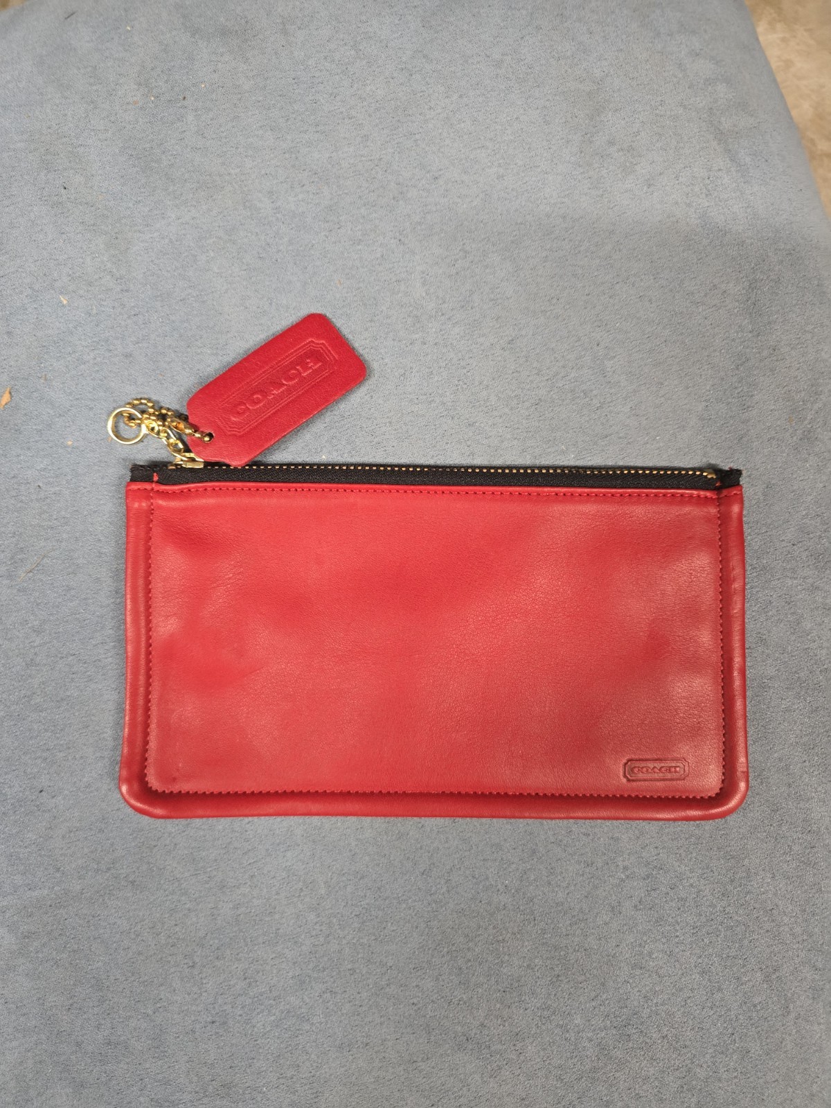 Mint Vintage 80s 90s Coach 7170 Red Leather Skinny Case Make Up Kit Cosmetic Zip