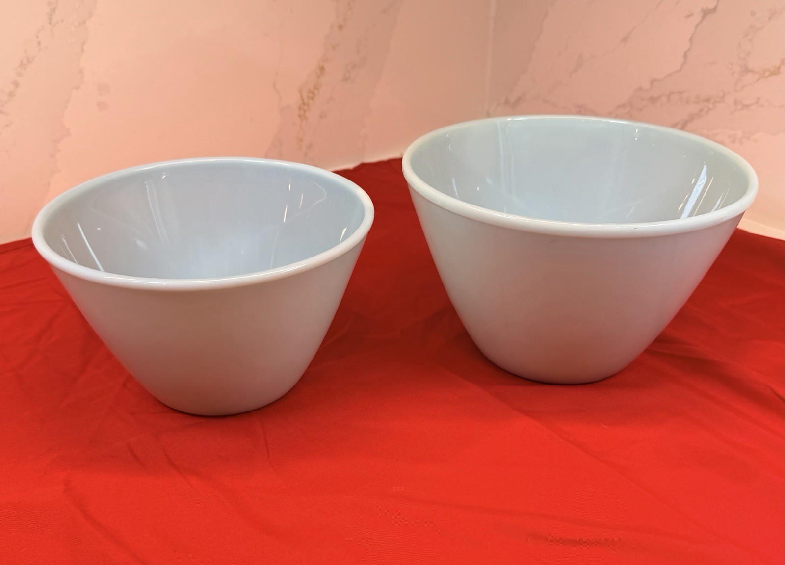 Vtg 1950s Fire King Delphite Blue Mixing Bowls Set 2 Splash Proof MCM 7.5 8.5