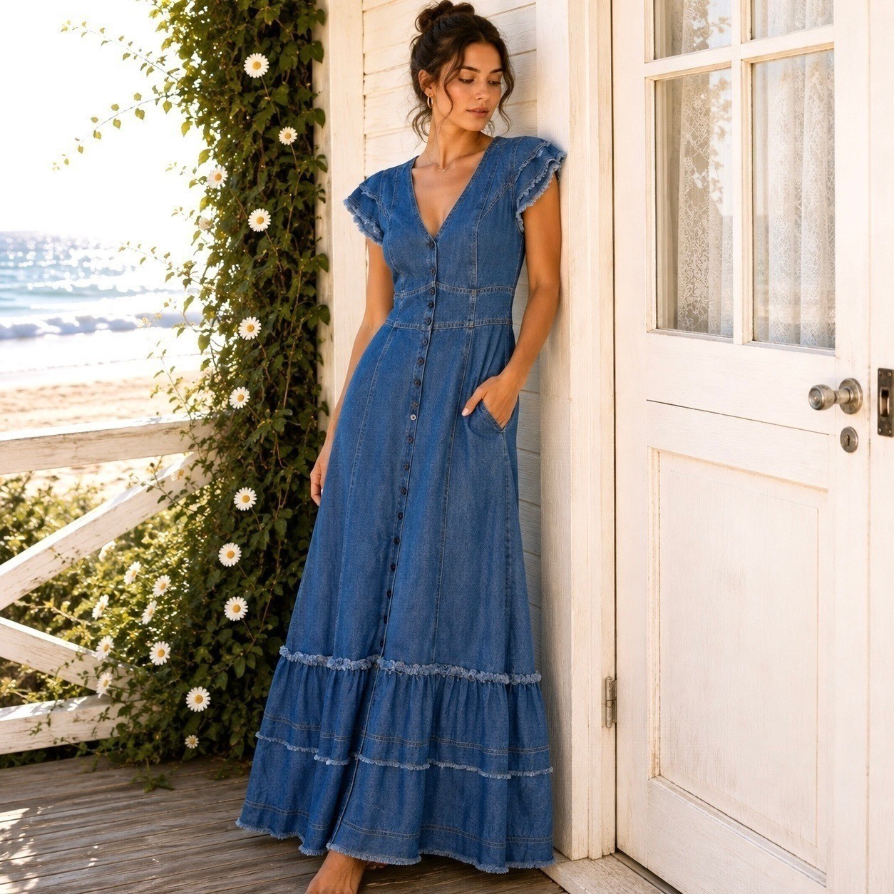Anthropologie Indigo Poppy Medium Maxi Dress Cottagecore Romantic Boho Feminine Anthropologie Indigo Poppy Medium Maxi Dress Cottagecore Romantic Boho Feminine