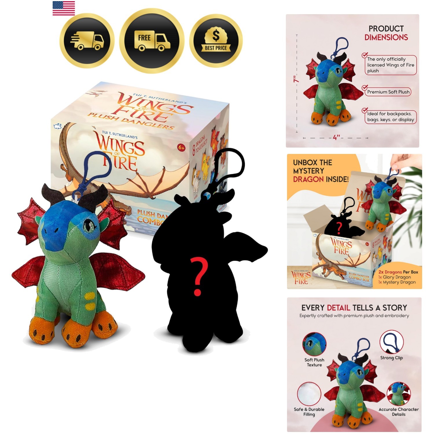 Tui T. Sutherland's - Wings of Fire Dragon Plush Stuffed Animal - Glory & Mys... Tui T. Sutherland's - Wings of Fire Dragon Plush Stuffed Animal - Glory & Mys...