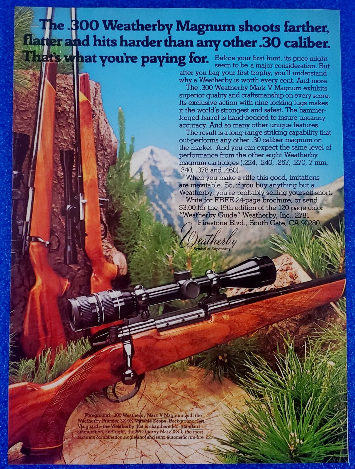 1979 WEATHERBY .300 MARK V MAGNUM BOLT ACTION HUNTING RIFLE ORIGINAL PRINT AD