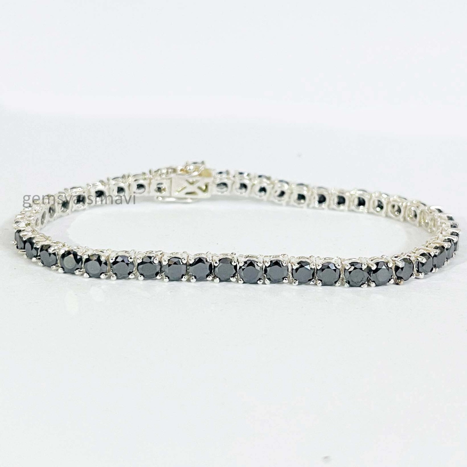Black Diamond Tennis Bracelet 7.50 Inches In 925 Sterling Silver AAA Certified 