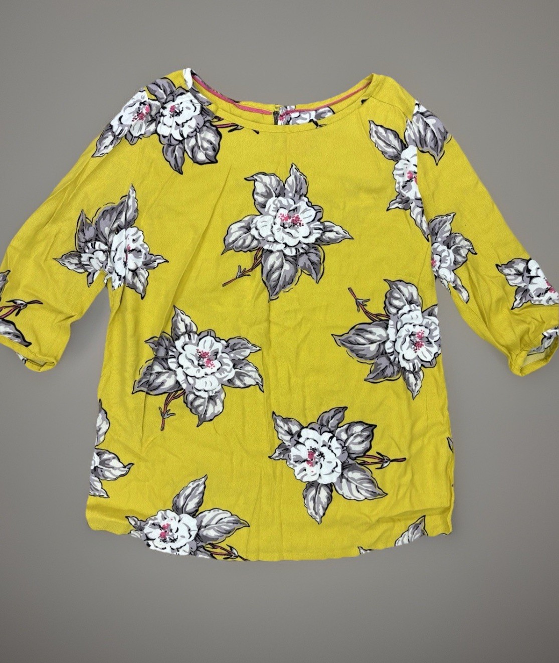 Joules Sylvie Top Women’s 8 Yellow Floral Silky Smart Casual Countryside Classic