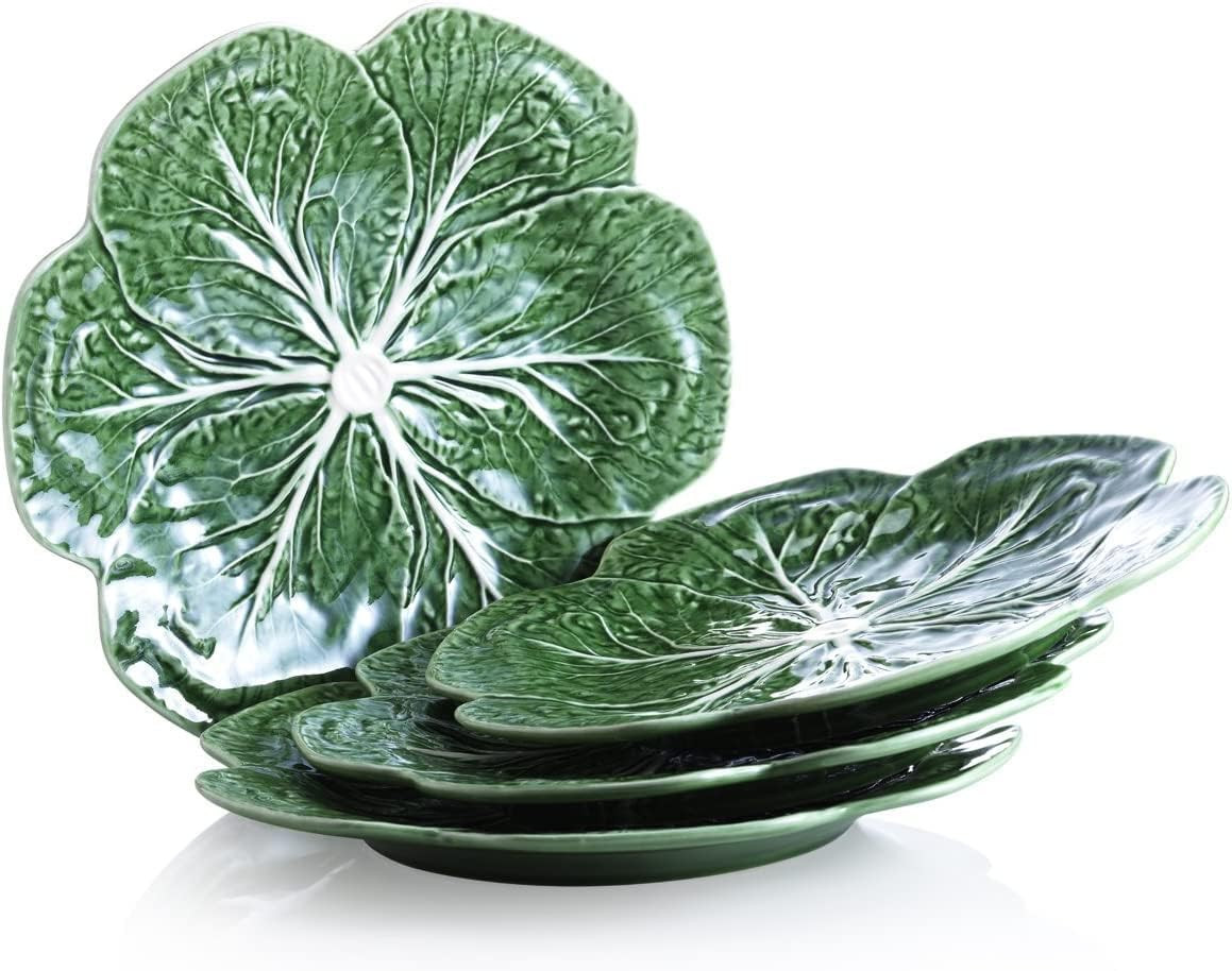 Bordallo Pinheiro Cabbage Green Dinner Plate Set of 4 + TWS Cleaning Towel