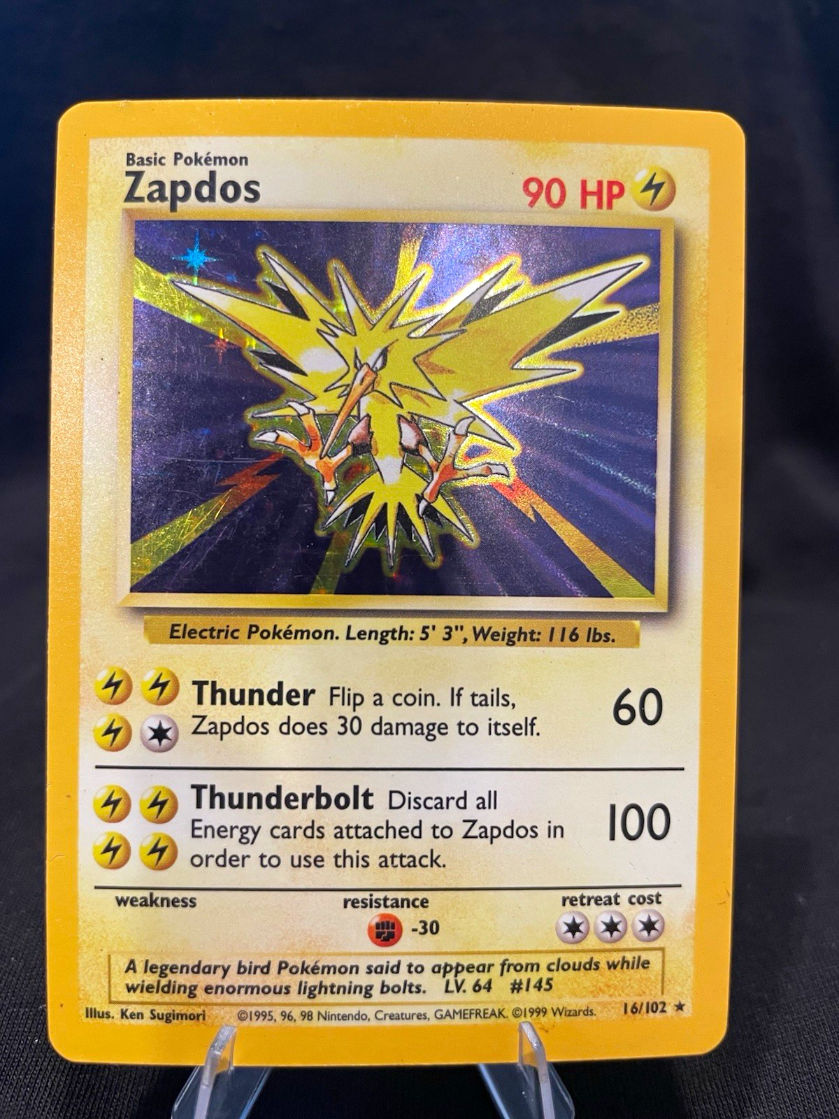 1999 Pokemon TCG Zapdos 016/102 Base Set Holo Rare EN Mod Play
