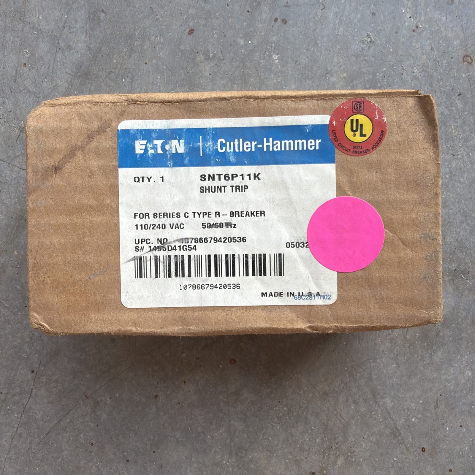 EATON SNT6P11K SHUNT TRIP FOR SERIES C TYPE B BREAKER New In Box Qty EATON SNT6P11K SHUNT TRIP FOR SERIES C TYPE B BREAKER New In Box Qty