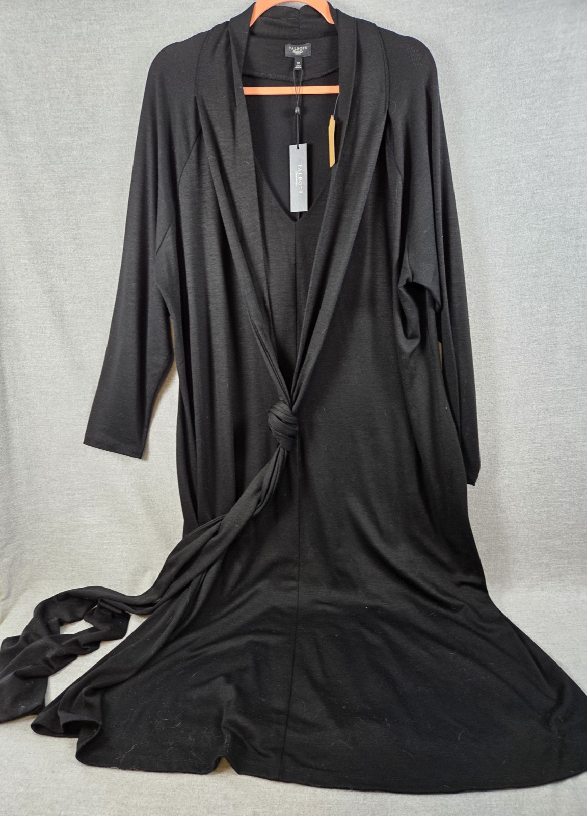Talbots Plus 3X Maxi Dress Wool Blend Black Front Tie Deep V Neck Whimsigoth NEW