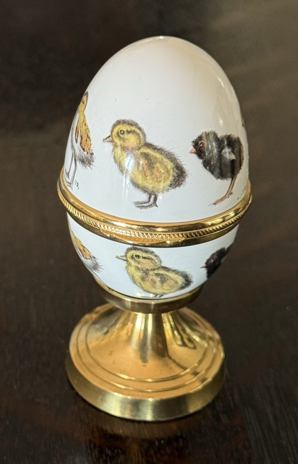 Vintage House of Ashley English Porcelain Easter Egg Trinket Box w/ Brass Stand