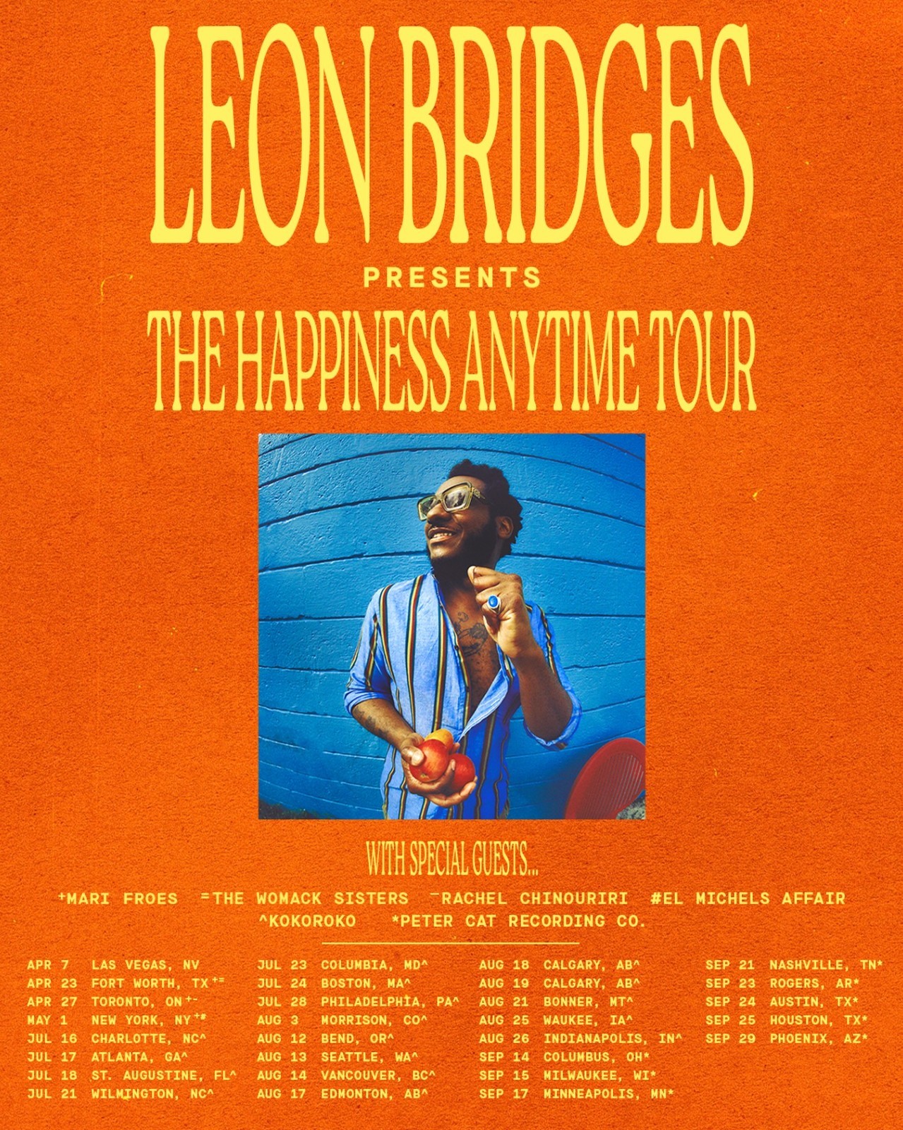 Leon Bridges Happiness Any Time Tour 2026 Concert Dates Poster