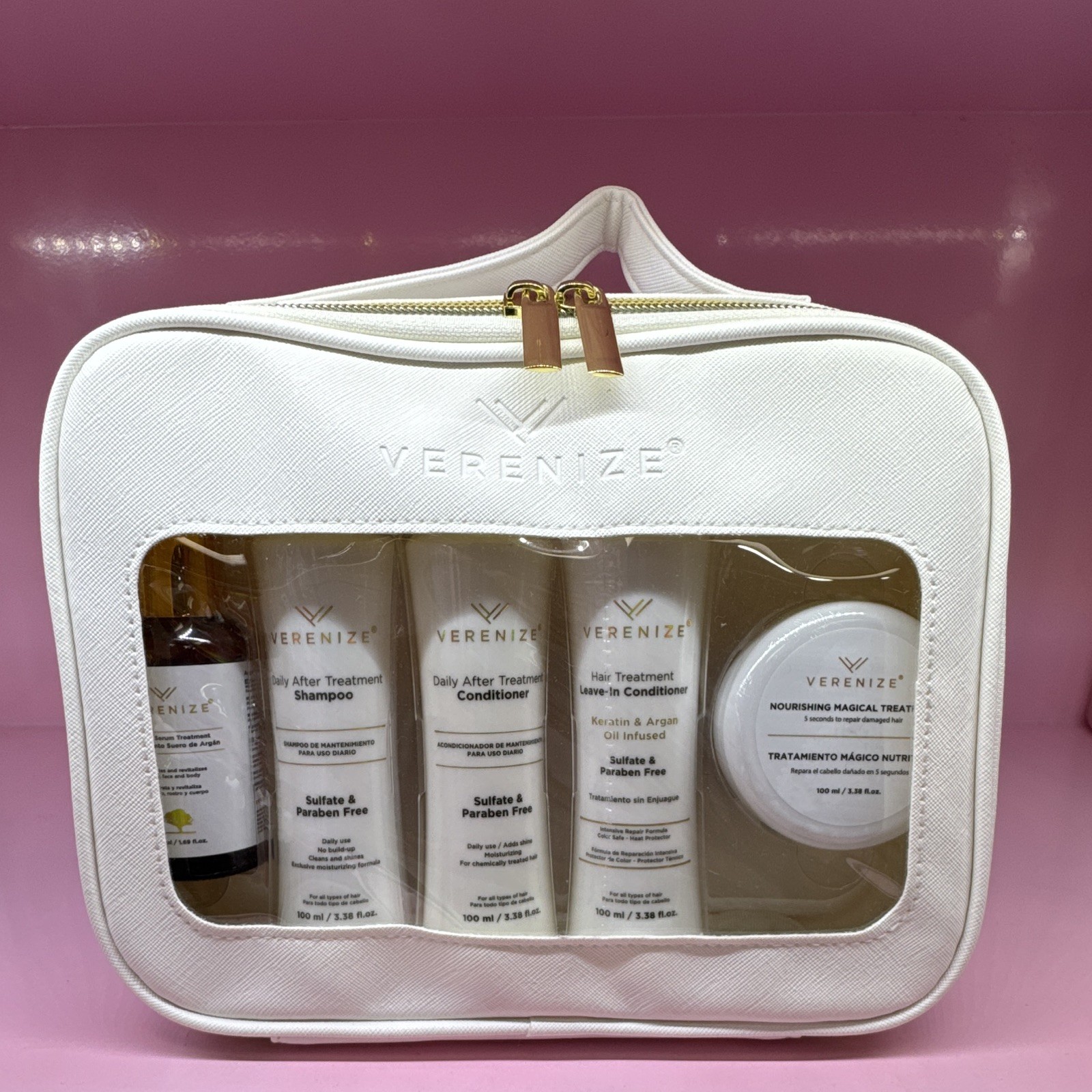VERENIZE Travel Hair Treatment Set Keratin Argan Sulfate-Free Shampoo +4 More VERENIZE Travel Hair Treatment Set Keratin Argan Sulfate-Free Shampoo +4 More