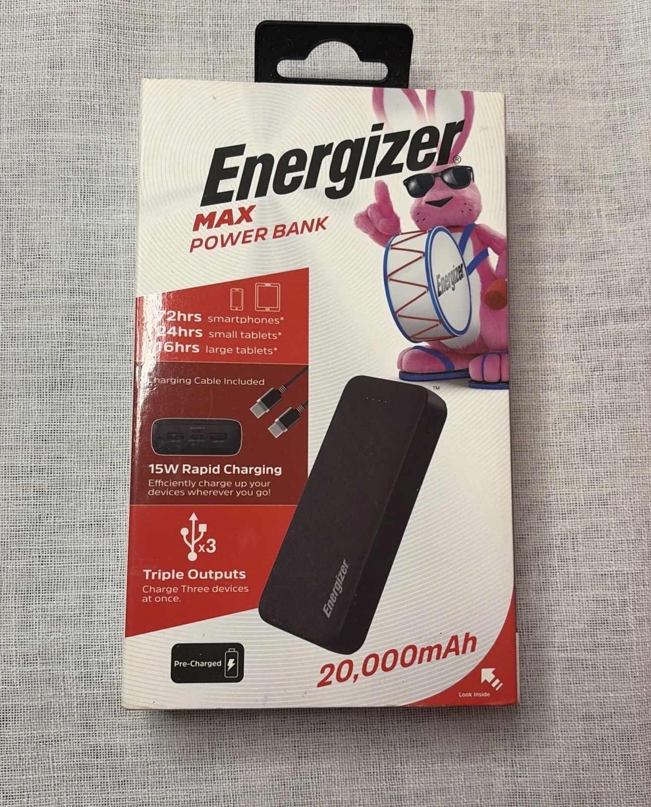 Energizer MAX 20,000mAh 15W USB-C 3-Port Universal Portable Battery Charger NIB