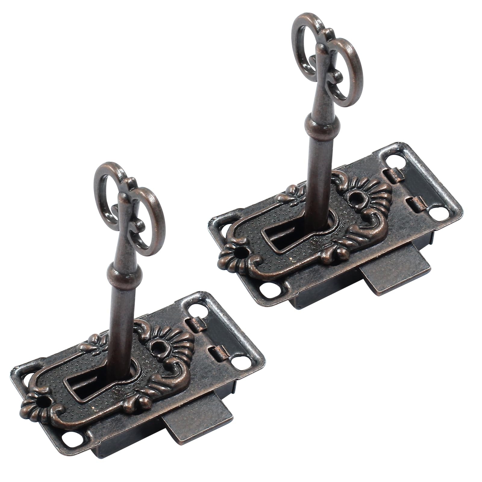 2 Sets Antique Skeleton Key Lock for Cabinet Cupboard Furniture (Red Brass)