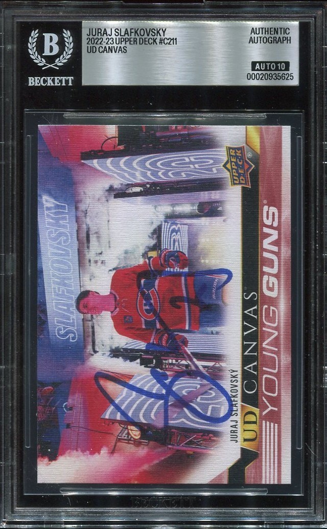 JURAJ SLAFKOVSKY signed 2022 YOUNG GUNS CANVAS ROOKIE CARD RC YG BECKETT 10 BAS