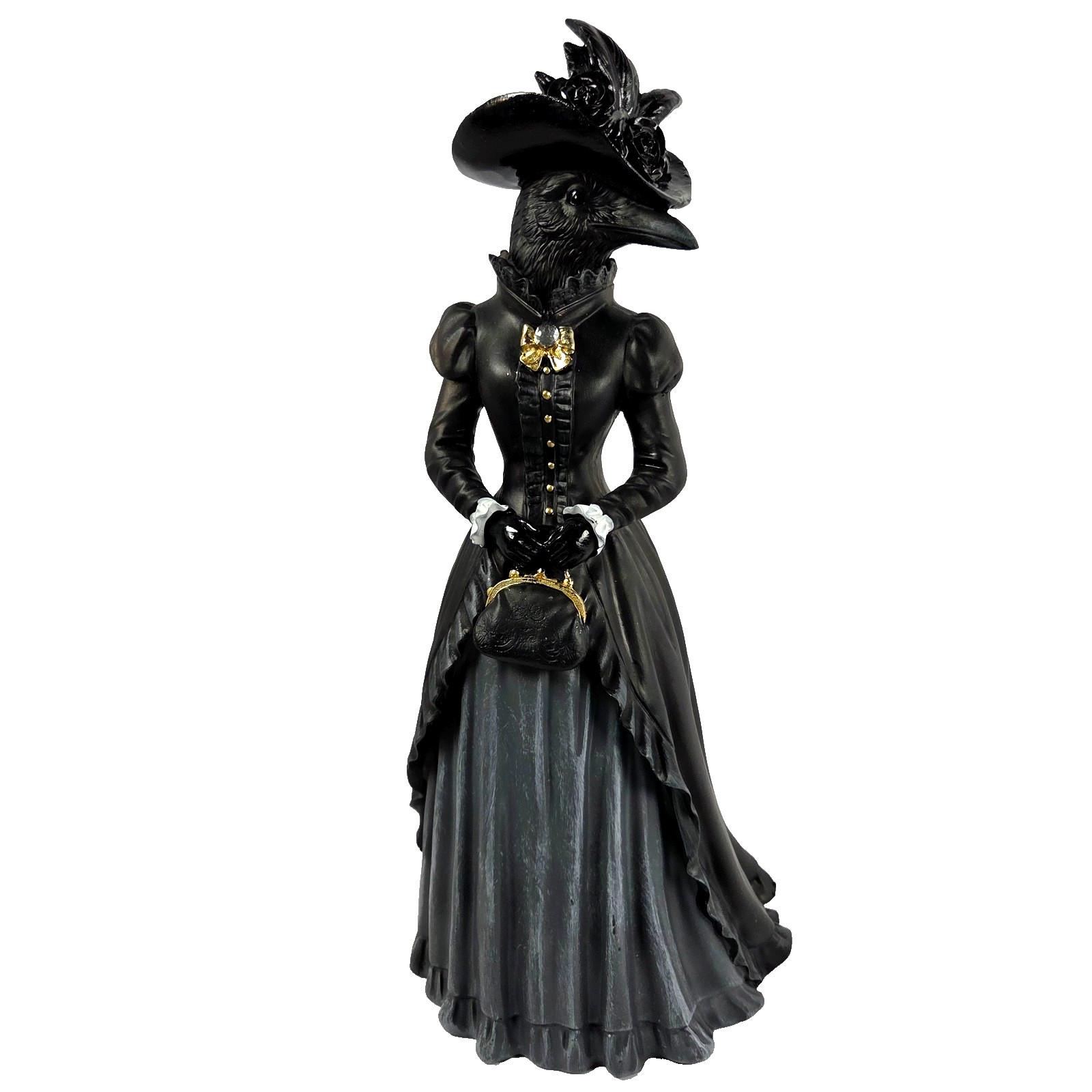 Halloween Raven Crow Lady Figurine 14 Inch Black Victorian Gothic Bird Decor