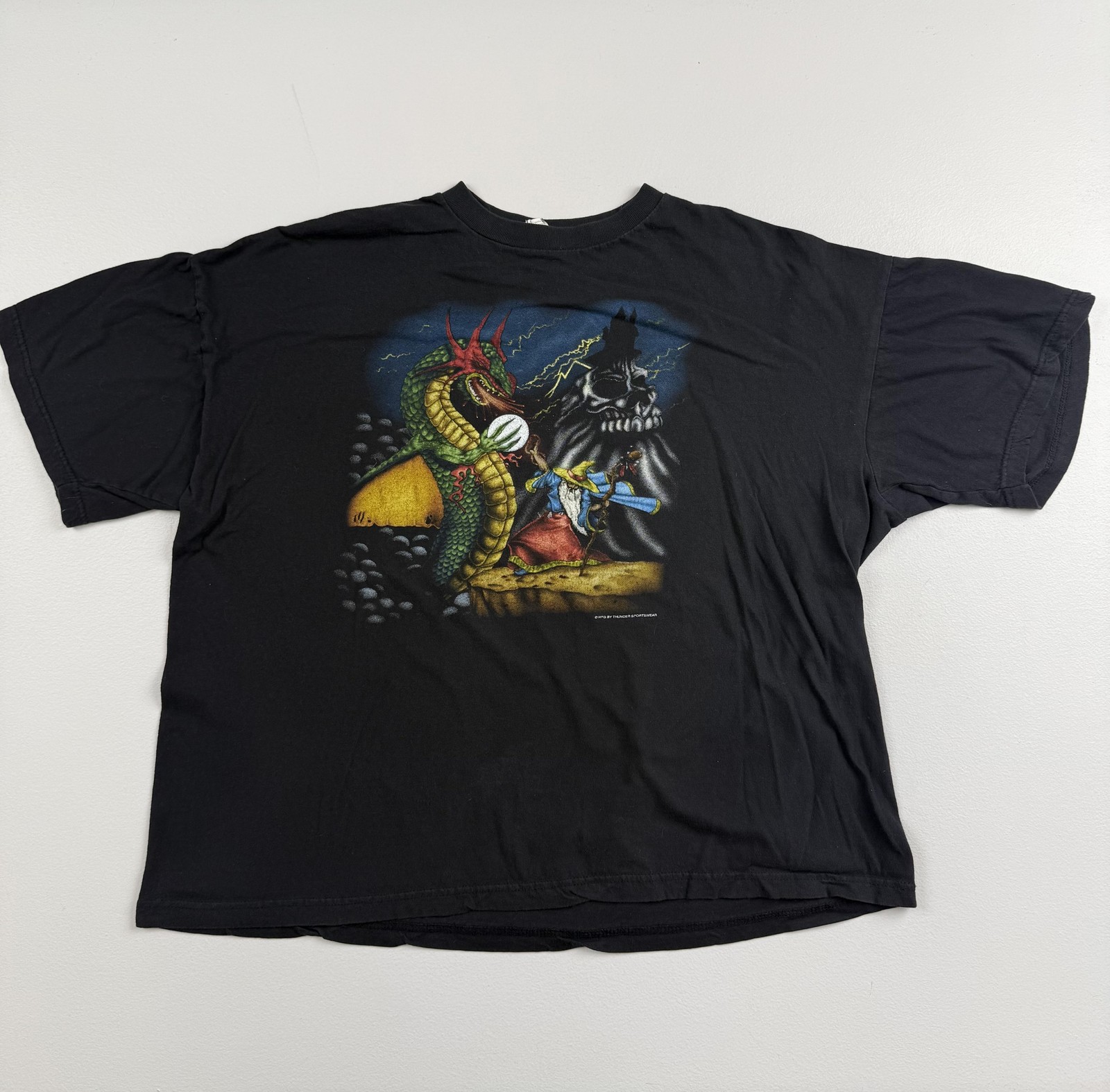 Vintage Thunder Sportswear Shirt Mens 2XL Black Dragon Wizard Graphic Tee Gothic