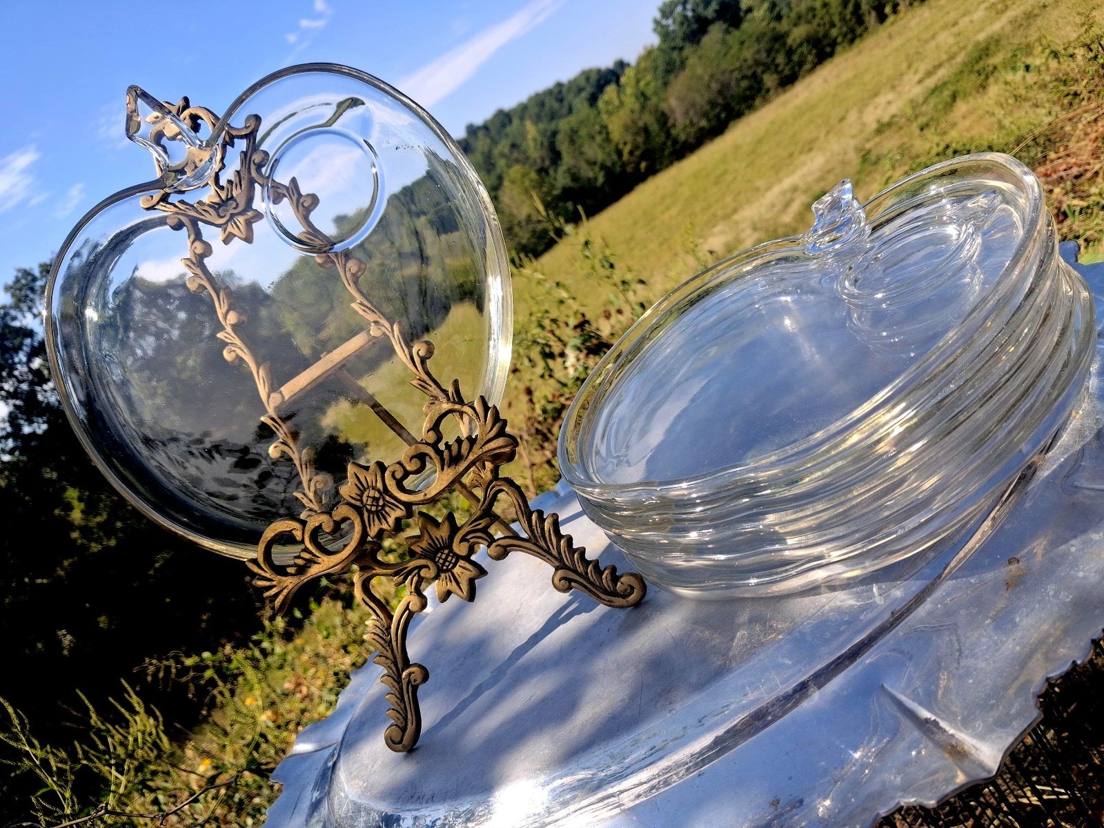Hazel Atlas Glass Orchard Apple Clear Pressed Glass Snack Plates Set of 6 