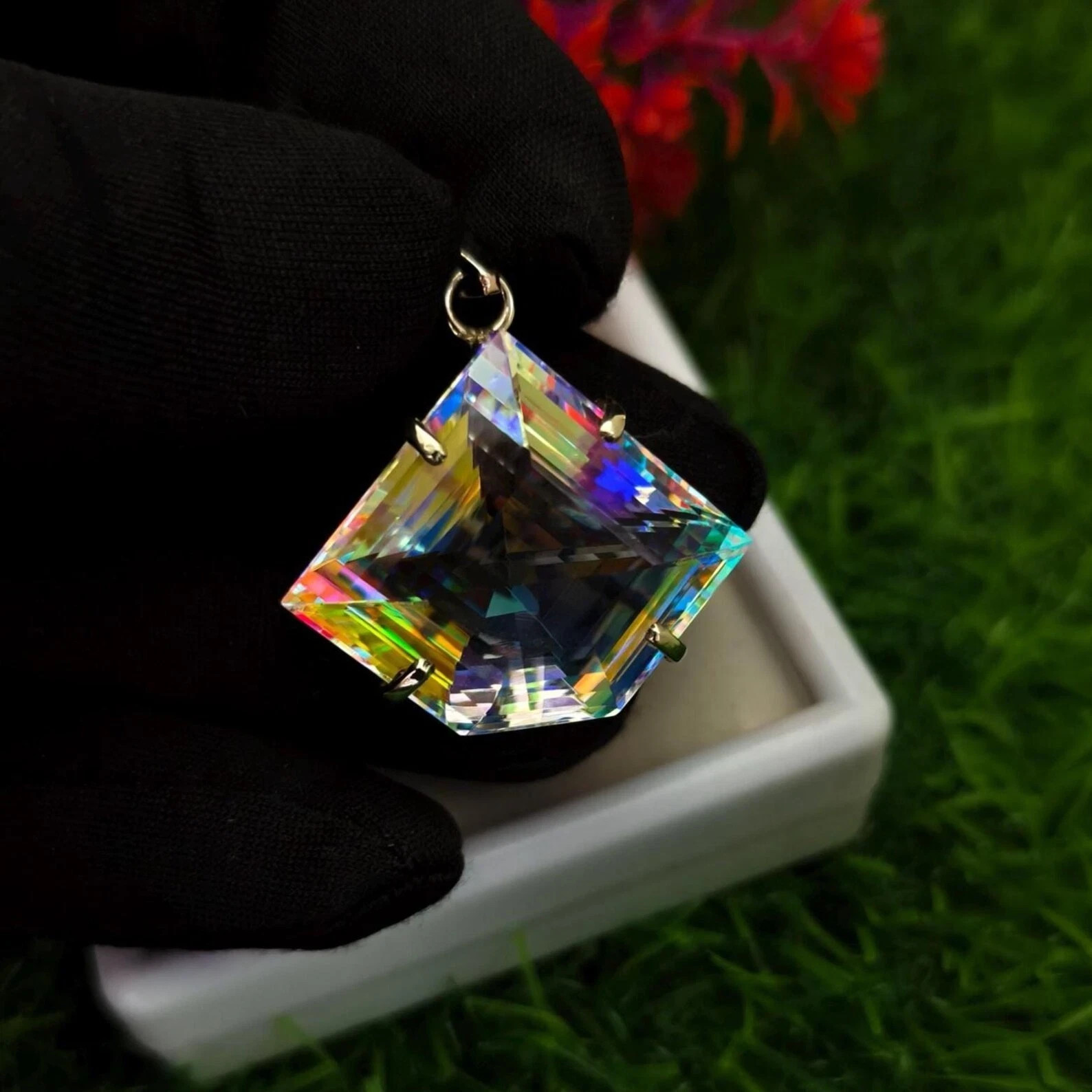 50.70 Ct+ Natural Mystic Topaz Fancy Cut 925 Solid Silver Pendant Gemstone