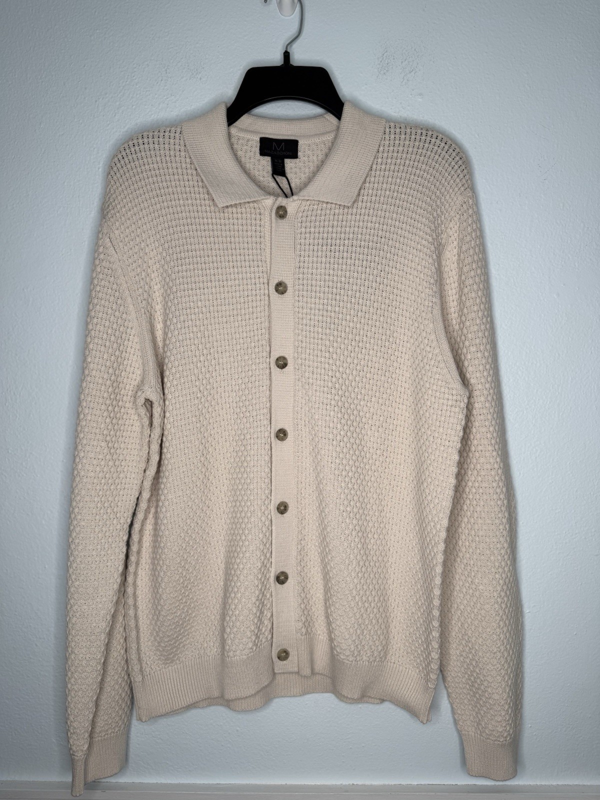 Magaschoni Sweater Mens Medium New NWT Button Front Shirt Knit Cotton