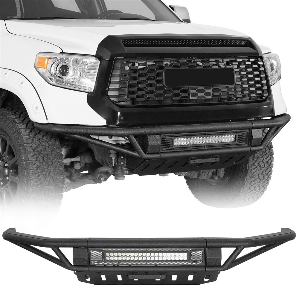 For 2014-2021 Toyota Tundra Front Bumper w/Skid Plate & LED Light Bar Assembly
