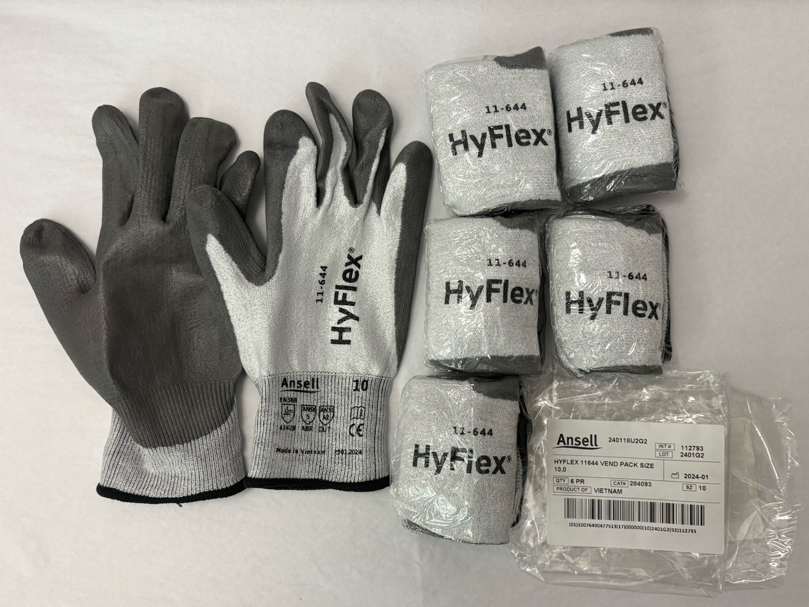 New Ansell HyFlex 11644 Gloves 6-PACK Size 10  (GU-11)