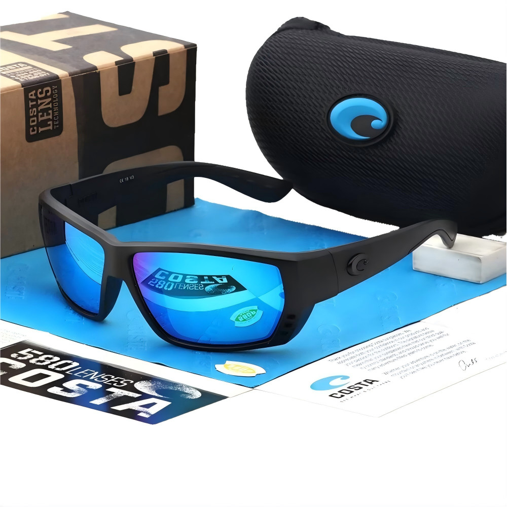 Costa Del Mar Tuna Alley Matte Black Frame Blue Mirror Polarized 580P Sunglasses