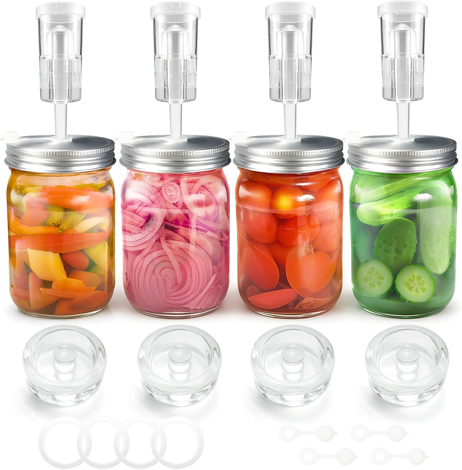 4 Pack Fermentation Kit, Stainless Steel Fermentation Lids and Glass Weights