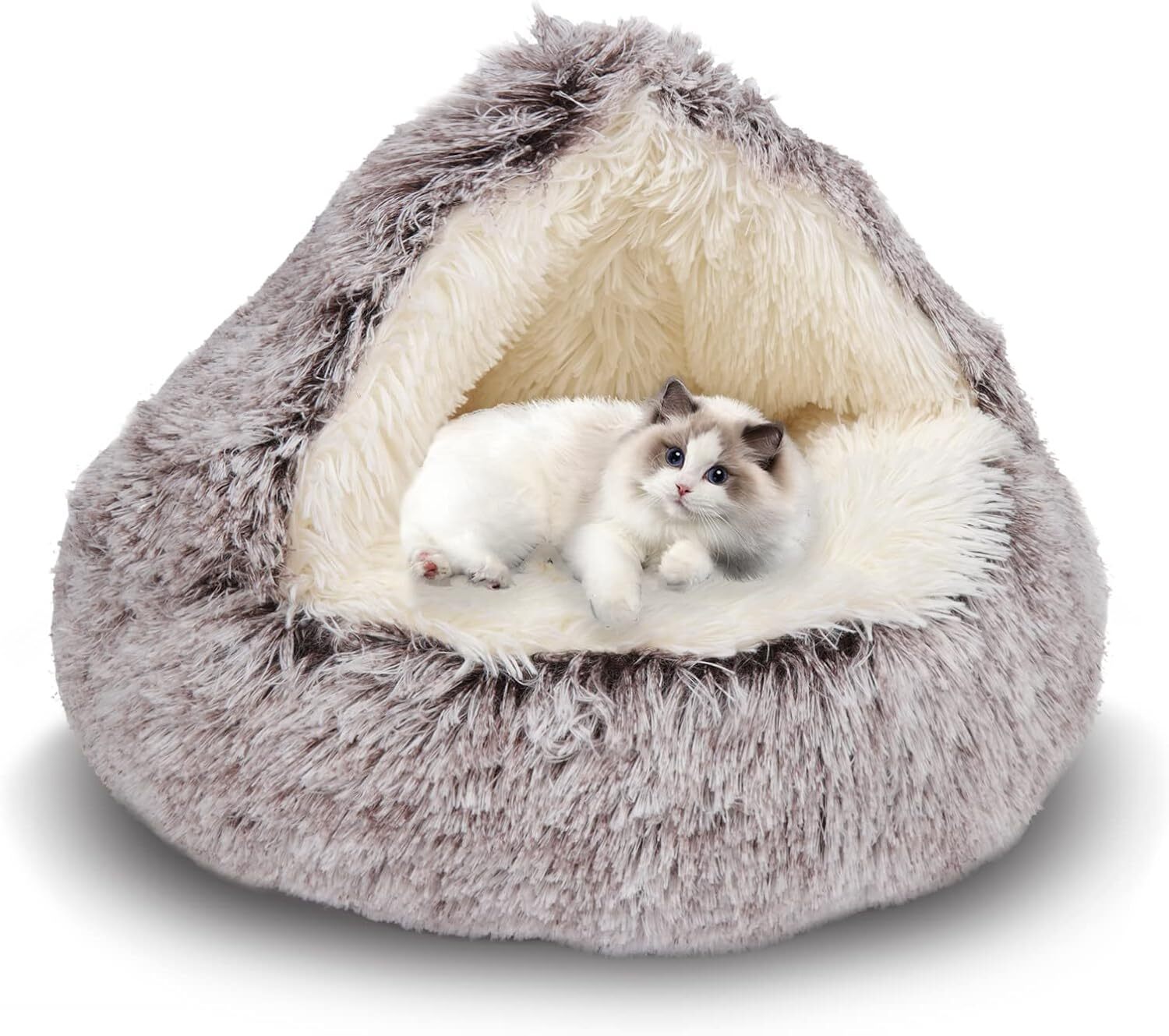 Cat Bed Round Plush Fluffy Hooded Cat Bed Cave Soothing Pet Beds Small 16in*16in Cat Bed Round Plush Fluffy Hooded Cat Bed Cave Soothing Pet Beds Small 16in*16in