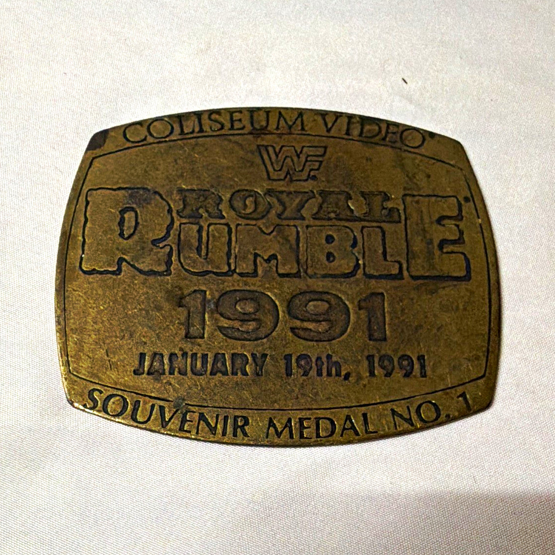 Vintage WWF Royal Rumble 1991 Gold Souvenir Medal RARE Wrestling Memorabilia